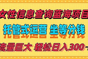 (15216期)稳定日入300+,小众信息查询蓝海项目,全程懒人式托管,解放你的时间