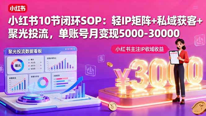（16026期）小红书10节闭环SOP：轻IP矩阵+私域获客+聚光投流，单账号月变现5000-30000
