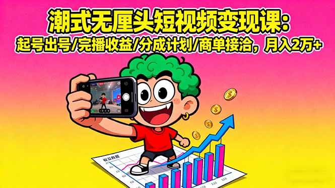 （16023期）潮式无厘头短视频变现课：起号出号/完播收益/分成计划/商单接洽，月入2万+