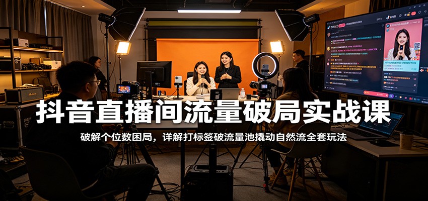 抖音直播间流量破局实战课：破解个位数困局，详解打标签破流量池撬动自然流全套玩法