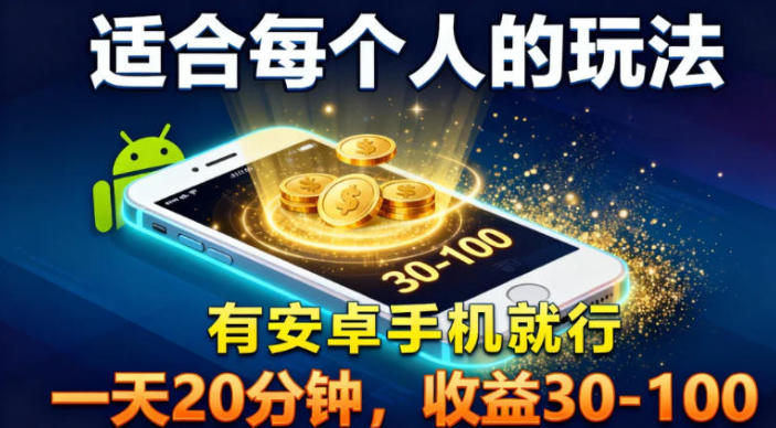 适合每个人的玩法,有安卓手机就行,一天20分钟,收益30-100