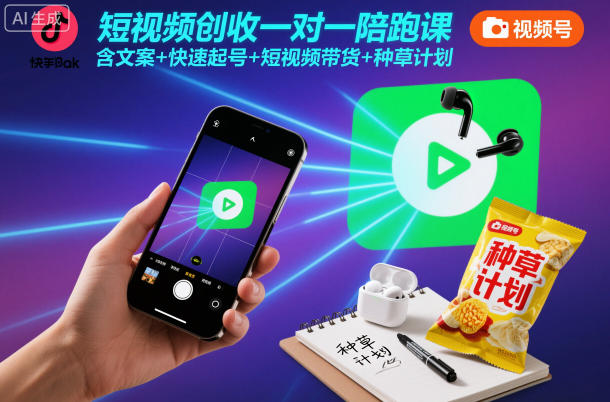 短视频创收一对一陪跑课,含文案+快速起号+短视频带货+种草计划 短视频创收一对一陪跑课,含文案+快速起号+短视频带货+种草计划