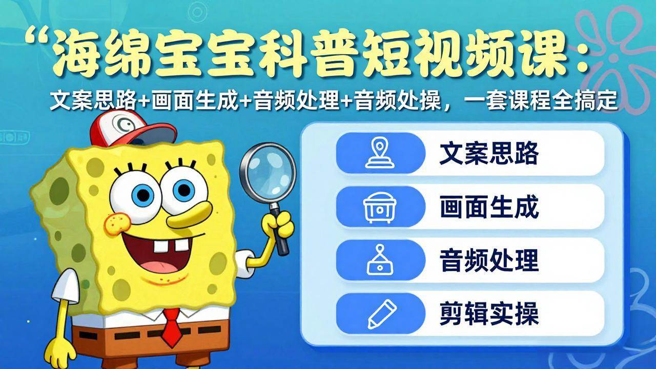 （17756期）海绵宝宝科普短视频课：文案思路+画面生成+音频处理+剪辑实操，一套课程全搞定