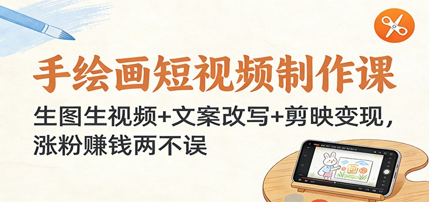 手绘画短视频制作课:生图生视频+文案改写+剪映变现,涨粉赚钱两不误 手绘画短视频制作课:生图生视频+文案改写+剪映变现,涨粉赚钱两不误