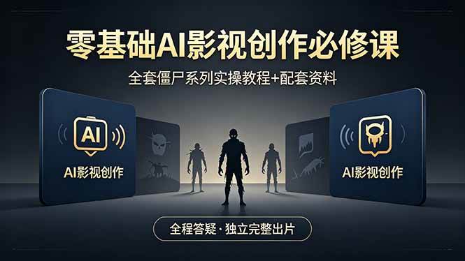 （18185期）零基础AI影视创作必修课，全套僵尸系列实操教程加配套资料，全程答疑带你独立完整出片