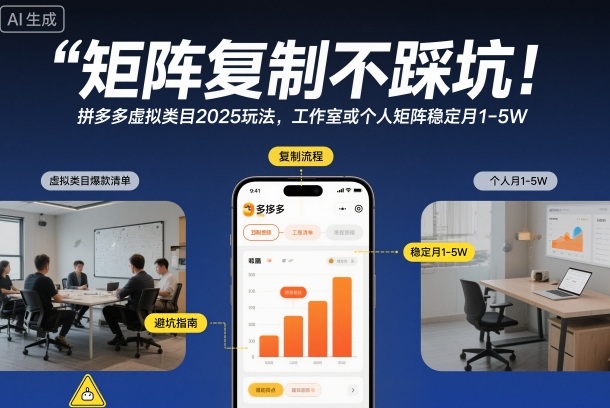矩阵复制不踩坑!拼多多虚拟类目2025玩法,工作室或者个人矩阵稳定月1-5W【揭秘】 矩阵复制不踩坑!拼多多虚拟类目2025玩法,工作室或者个人矩阵稳定月1-5W【揭秘】