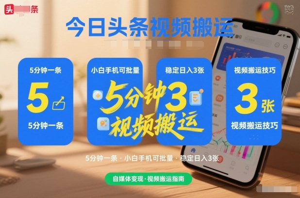 今日头条视频搬运,5分钟一条,小白手机可批量,稳定日入3张