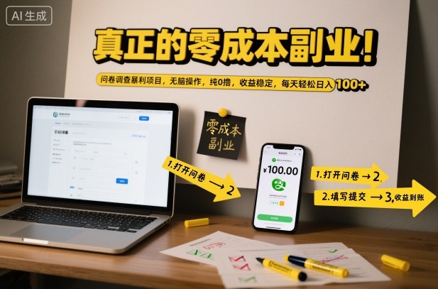 真正的零成本副业!问卷调查暴利项目,无脑操作,纯0撸,收益稳定,每天轻松日入100+【揭秘】 真正的零成本副业!问卷调查暴利项目,无脑操作,纯0撸,收益稳定,每天轻松日入100+【揭秘】