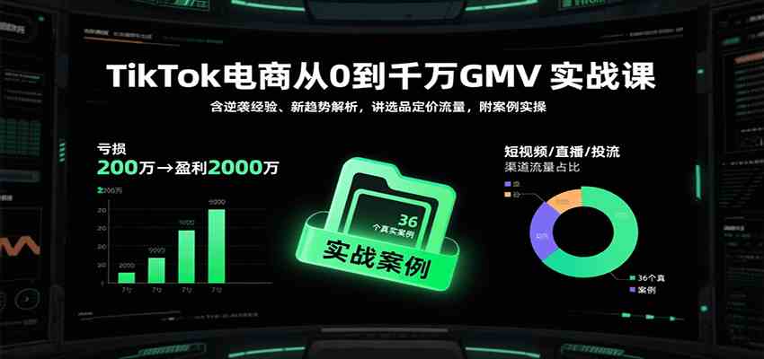 TikTok电商从0到千万GMV实战课，含逆袭经验、新趋势解析，讲选品定价流量等（更新）